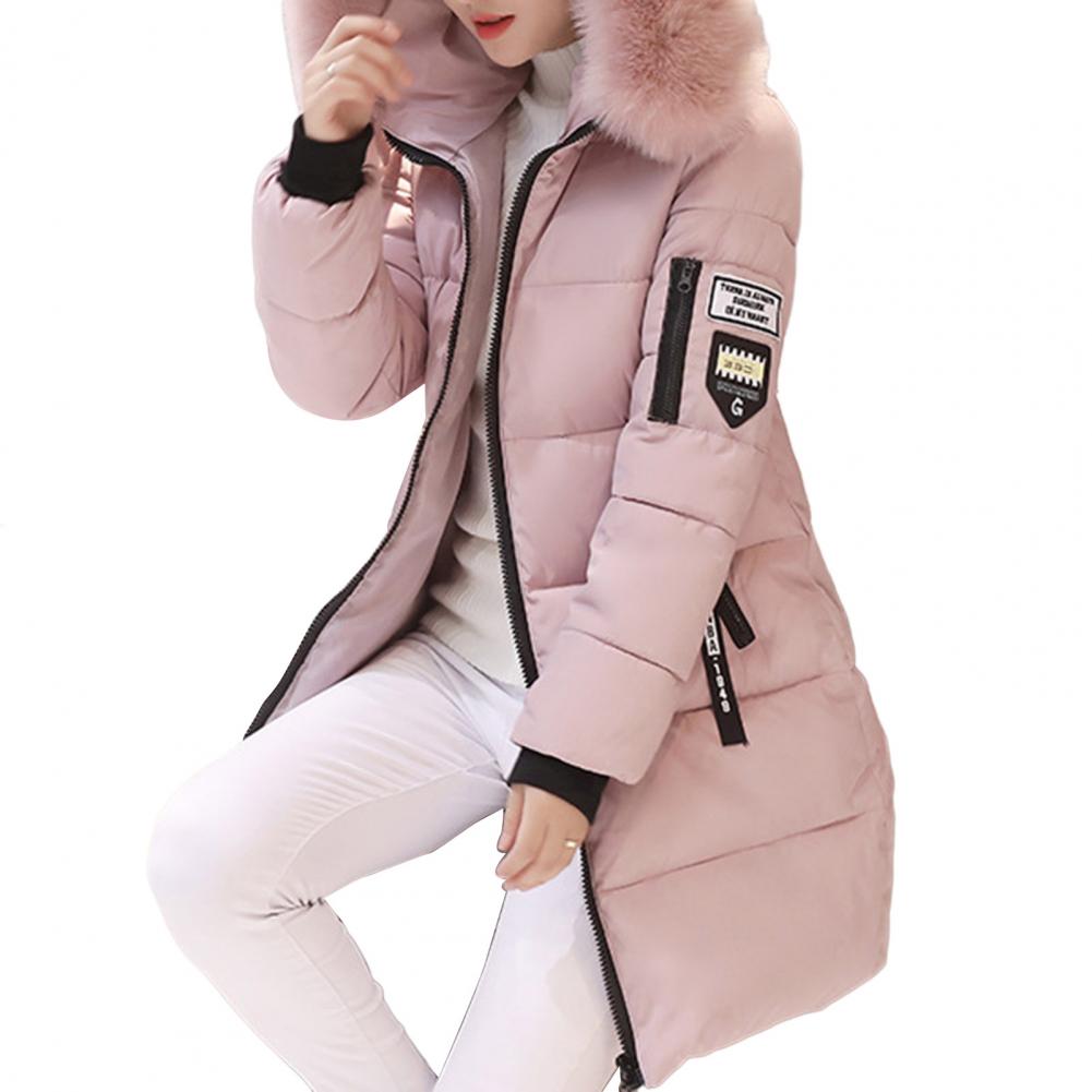 Abrigo de algodón de invierno para mujer, prendas de vestir exteriores de longitud media con capucha, chaqueta cálida a prueba de viento de manga larga, abrigo ajustado de Color sólido para mujer