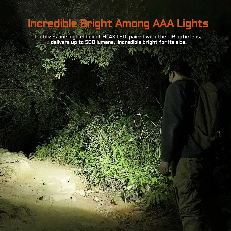 ACEBEAM PT20 penlight compact EDC flashlight 500 lumens 80 meters compatible with 2 AAA batteries 3 brightness level daily torch