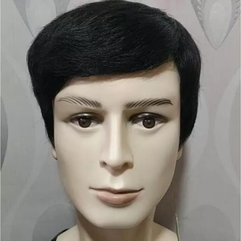 男性用ショートナチュラルヘアウィッグ,100% ナチュラルヘアピース,コスプレウィッグ,ブラック,から選択