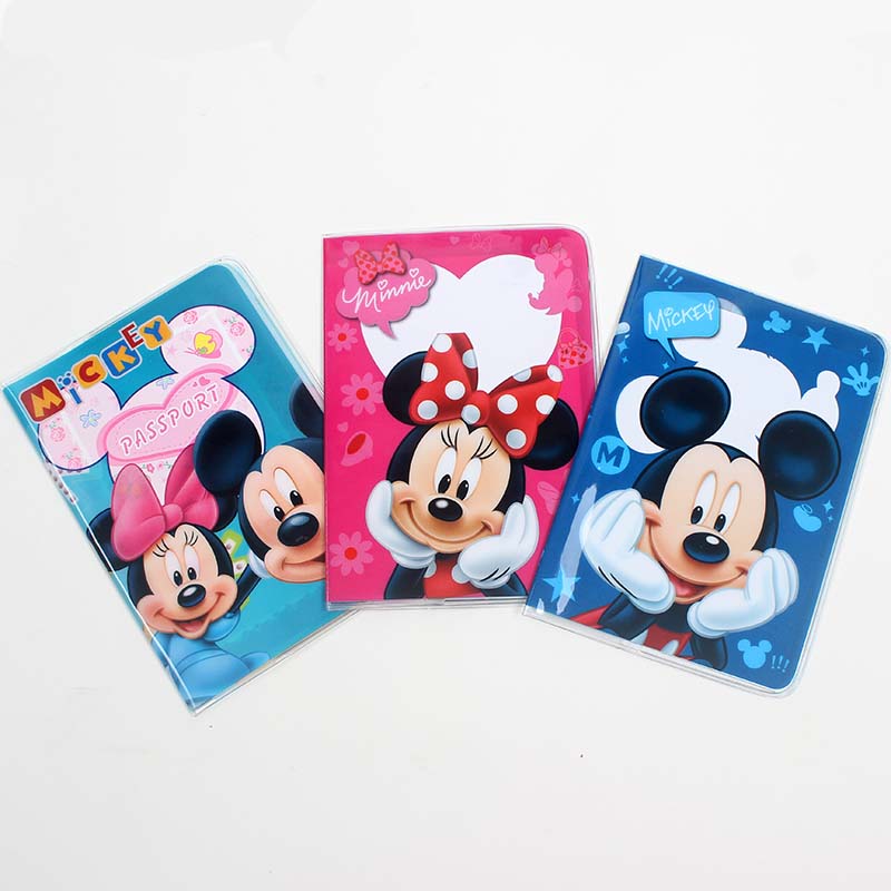 3 cores disney mikey minnie porta-passaporte de couro pvc capa para passaporte de viagem porta-cartões de identificação 14cm * 9.6cm