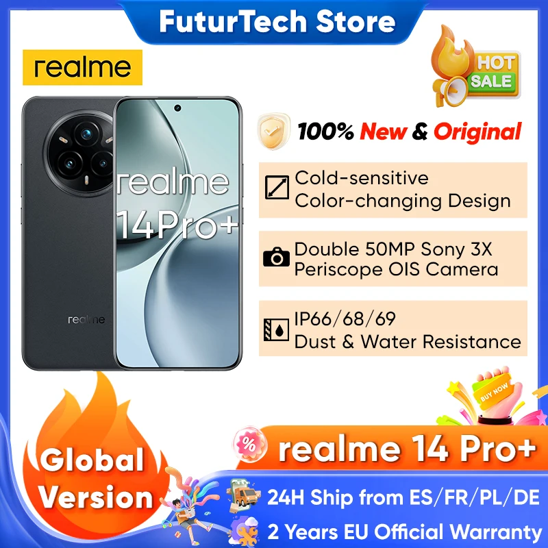 Versione globale realme 14 Pro Plus 5G Smartphone Sony 3X Periscope OIS Fotocamera Snapdragon7s Gen 3 80W SUPERVOOC Carica IP69