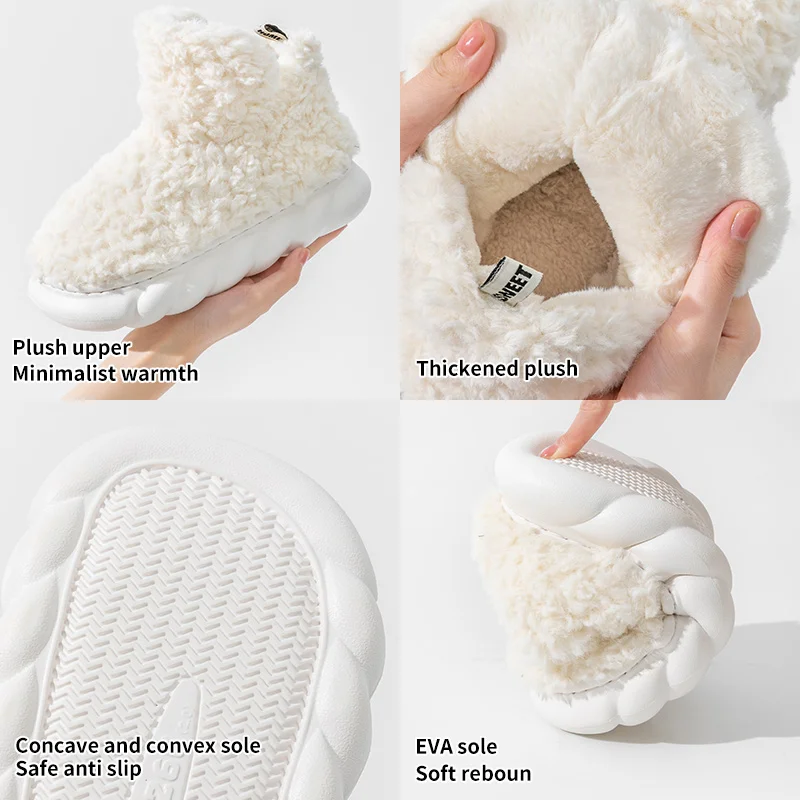Chinelos de algodão para uso doméstico feminino de outono e inverno, novos sacos de pelúcia internos com saltos quentes para uso externo