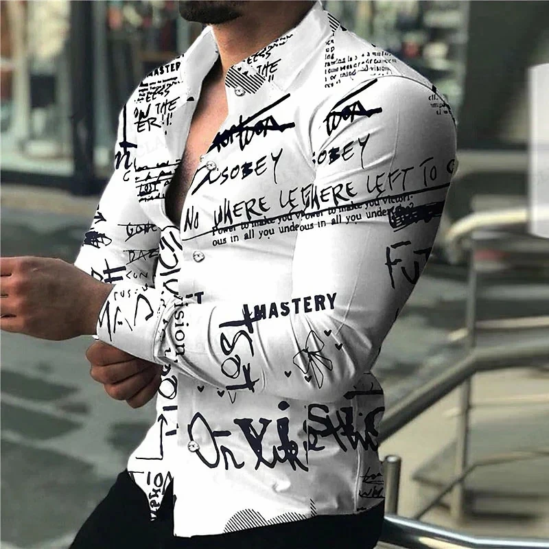 Langarm Hawaiihemden Herren Mode Briefhemd Schwarz Weiß Lepal Blusen Strandbluse Einreiher Camisa Berufung