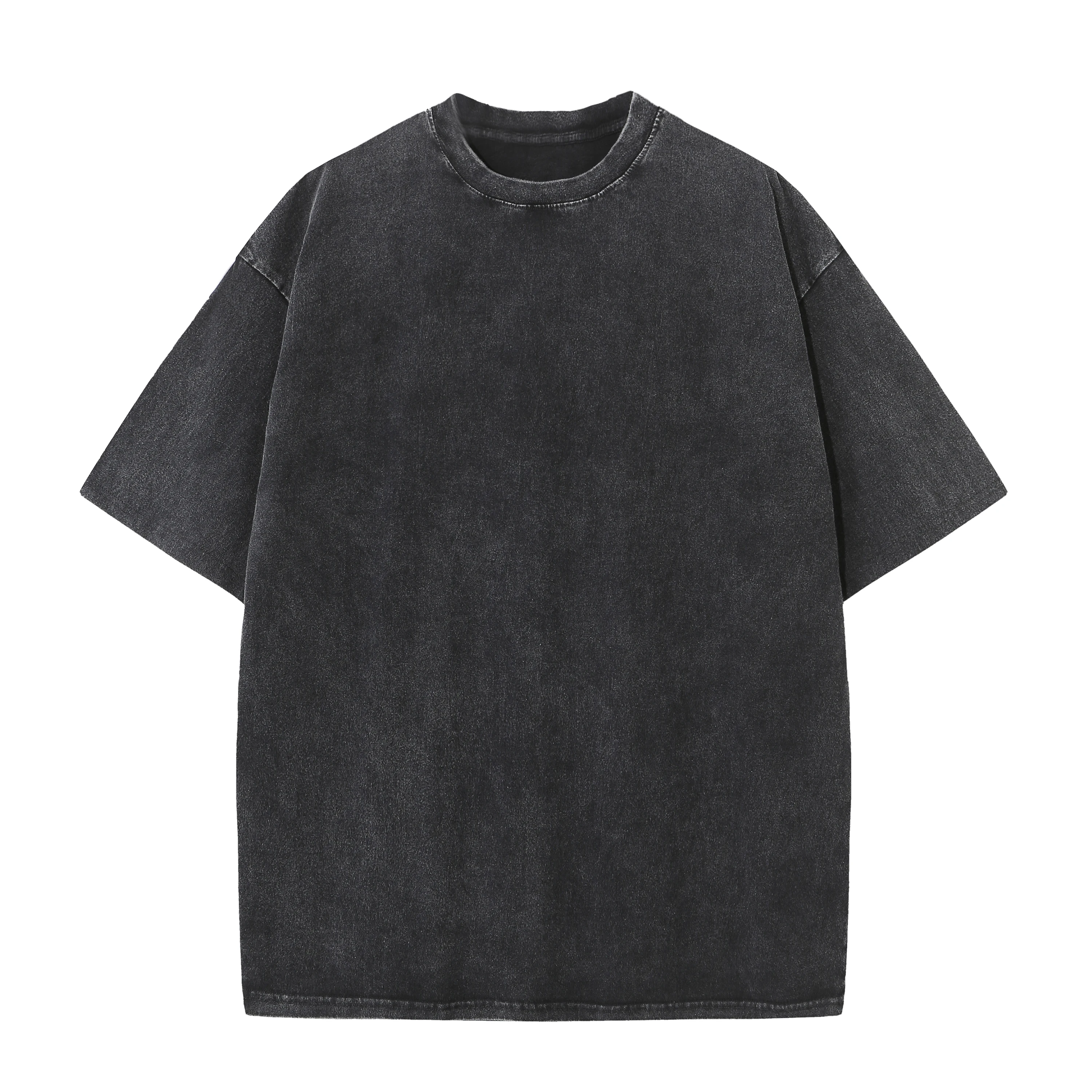 メンズ夏のピュアコットンユーズド加工レトロドロップショルダー Tシャツ無地ルーズカジュアル通気性メンズカジュアル Tシャツトップス