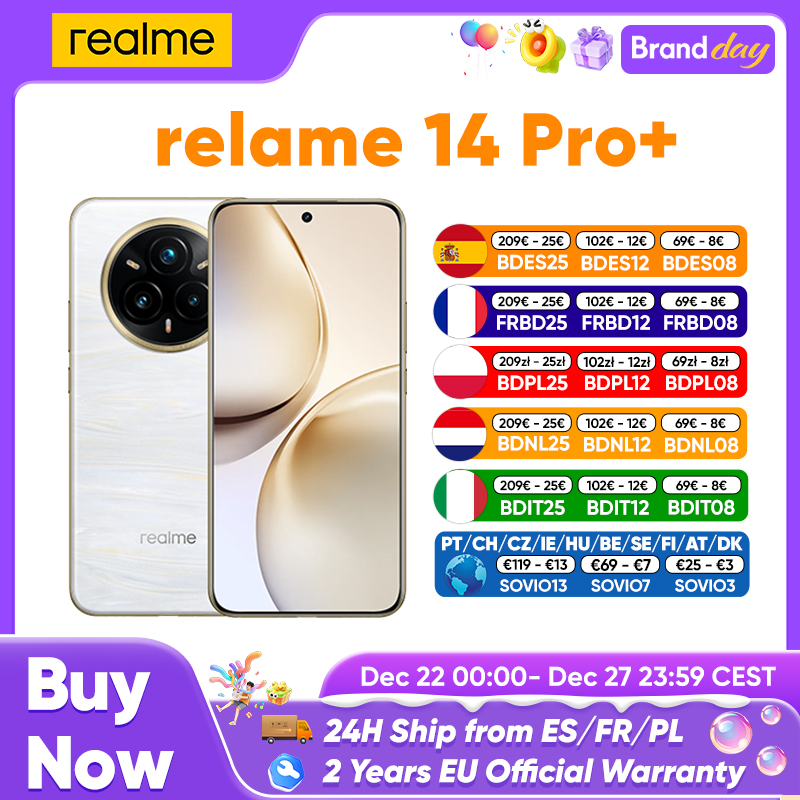 realme 14 Pro Plus 5G Smartphone Global Version Android NFC Original Snapdragon 7s Gen 3 6.83'' 120Hz OLED Display 50MP Camera