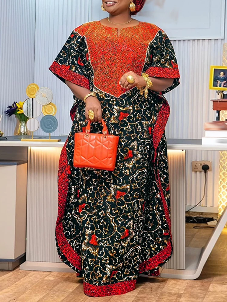Plus Größe VONDA Frauen Drucken Maxi Lange Kleid Sommer Party Vestidos 2025, Vintage Patchwork Fledermaus-flügel Hülse Sommerkleid lässige Robe