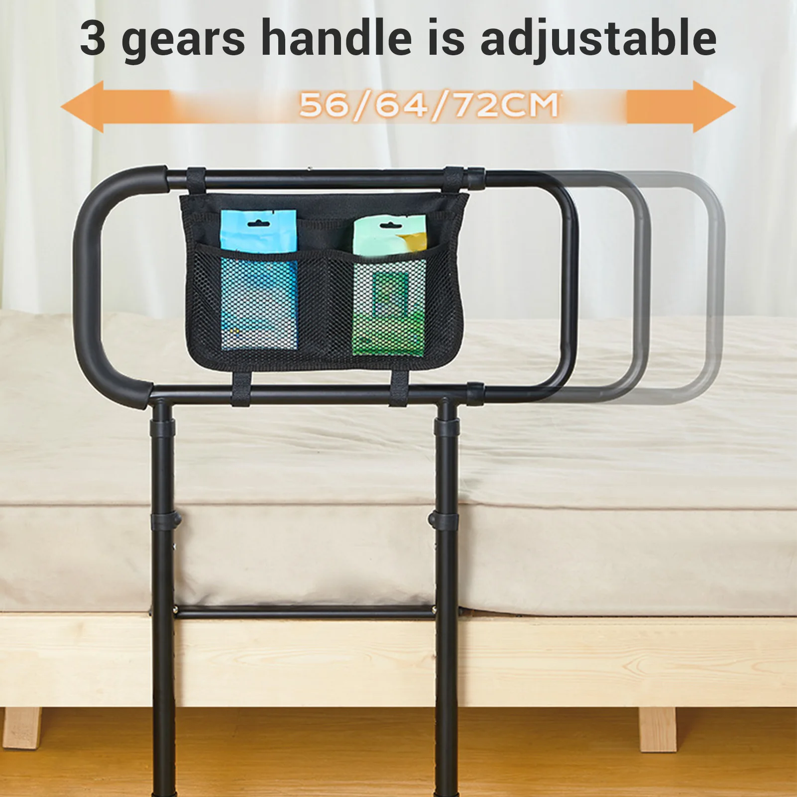 Bed Rail Adjustable Height Prevent Slip Handle Bedside Railing with Storage  for Seniors Pregnant Women Bedside Grab Bar