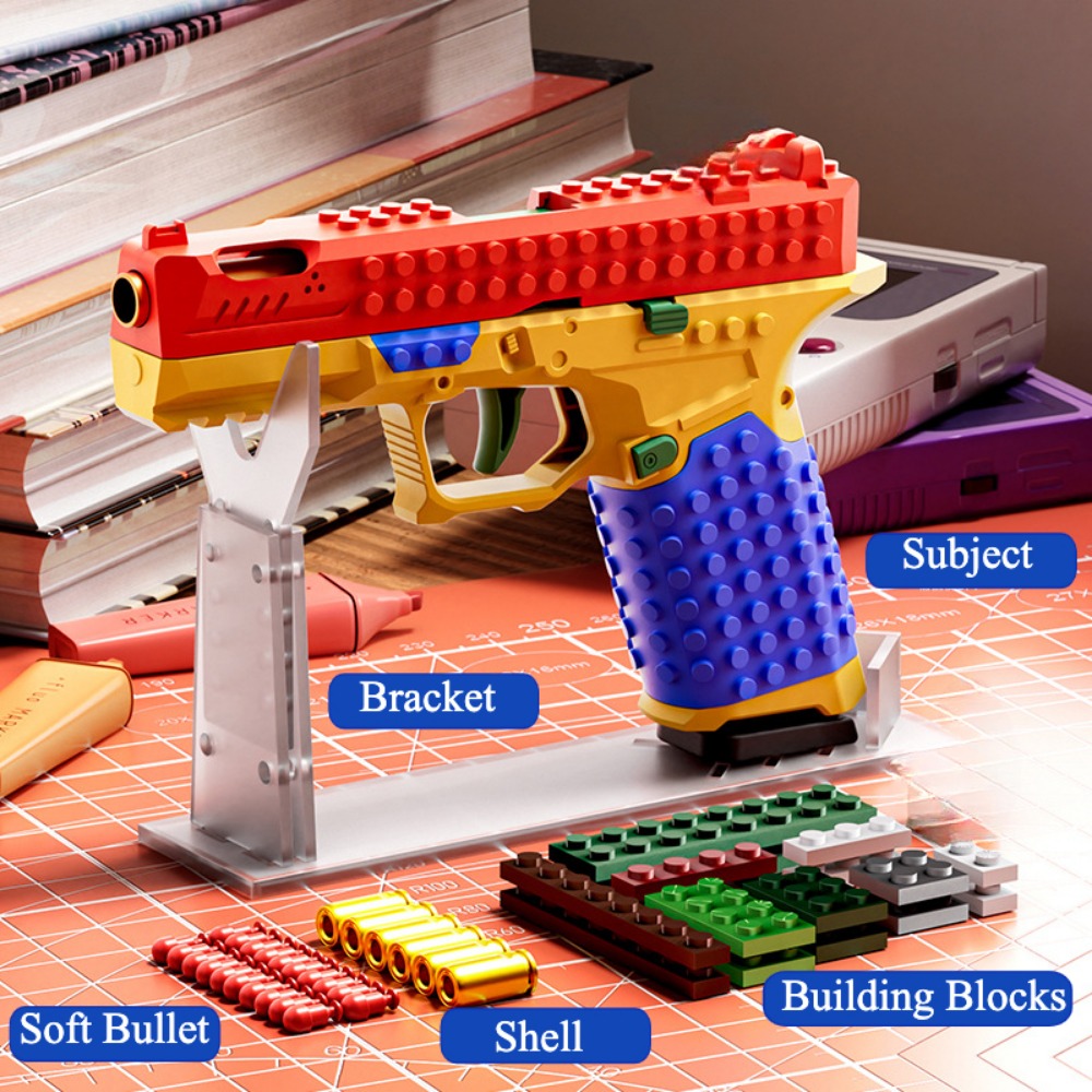 Continuous Firing Building Block Toy Gun Shell Throwing  Airsoft Blowback Empty Hanging Pistol Outdoor CS Weapon for Boys Adult