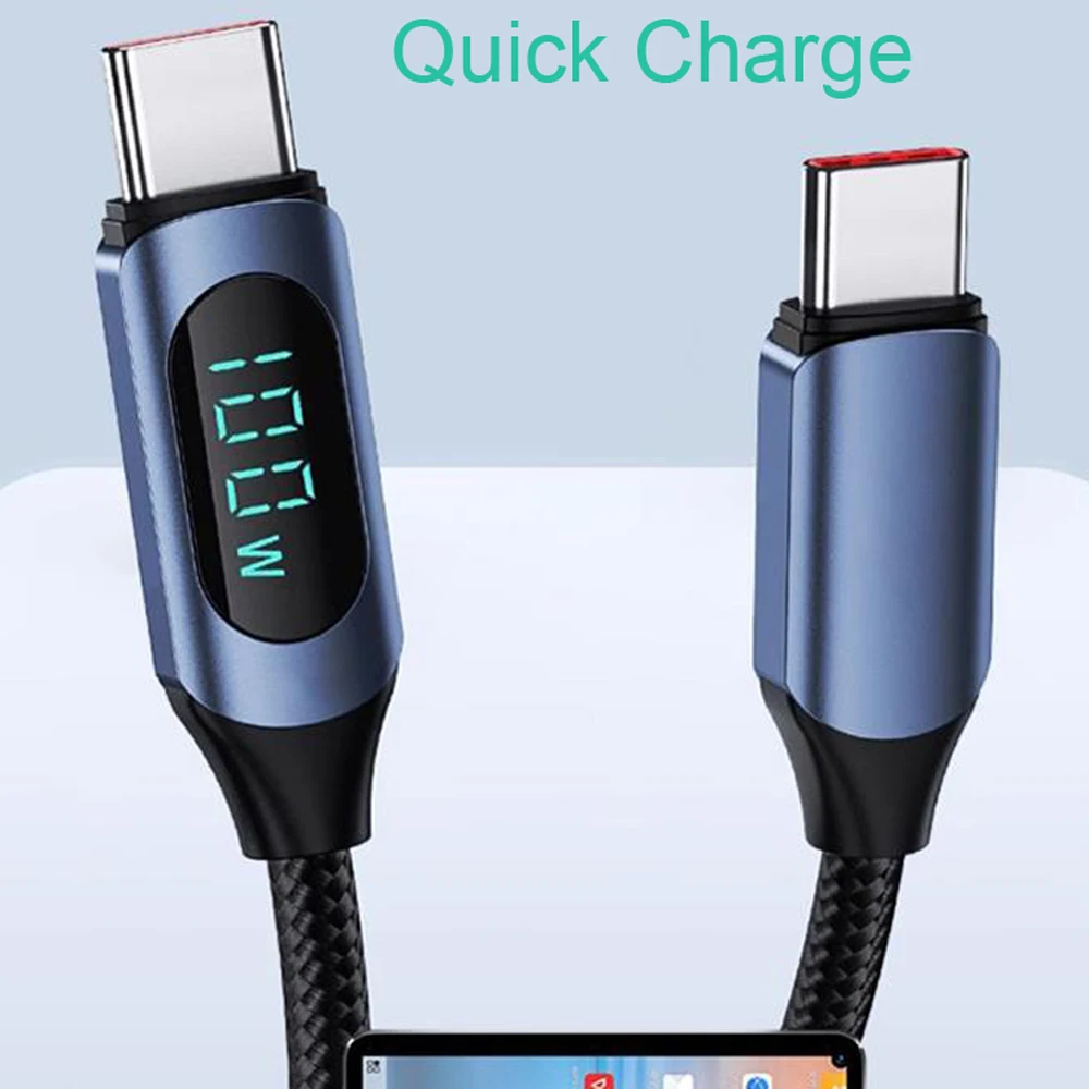 100W 1m/2m affichage numérique en temps réel Type C à Type C câble PD chargeur rapide USB C vers USB C câble pour iphone 15 16 cordon de données fil