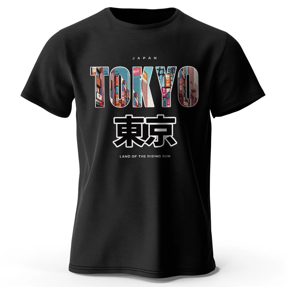 Camiseta 100% algodão estampada Tokyo Fashion Forward, camiseta ultra macia de manga curta com gola redonda, perfeita para homens e mulheres