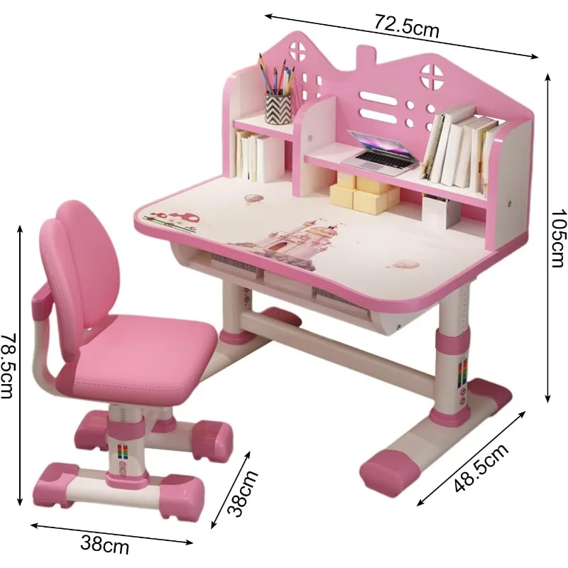 Kids Desk Chair Set Widened Desktop Multi Separation Cartoon Astronaut Castle Pattern Adjustable Height Study Table for boy girl
