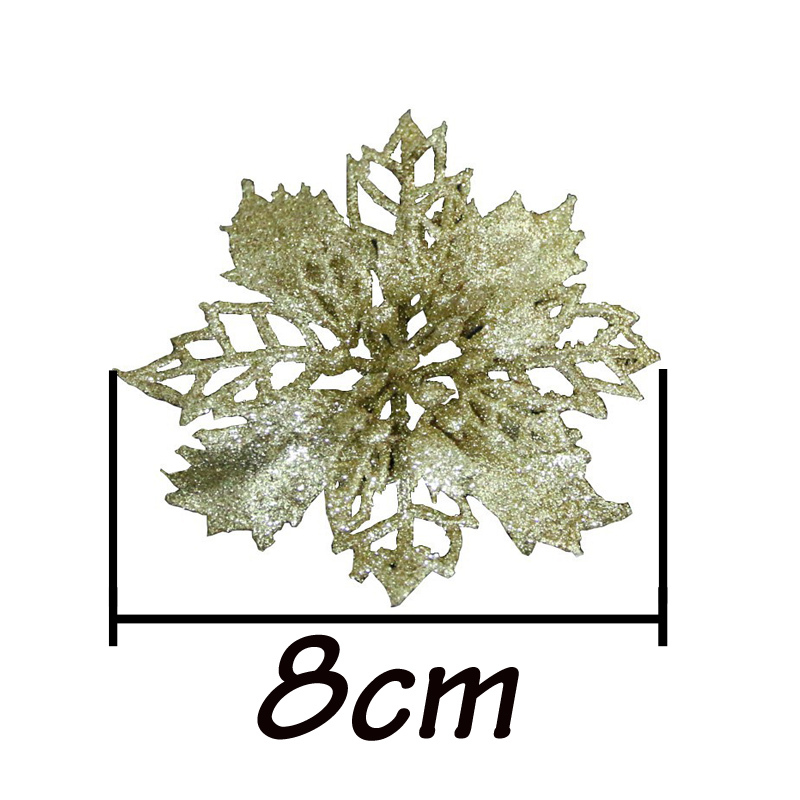 (10 Stück) Künstliche Weihnachtsbaum-Blumen-Glitzer-Dekorationen, Weihnachtsschmuck, Neujahrsgeschenk