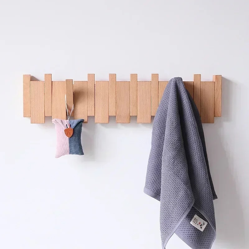 วอลนัท Coat Racks แขวนผนังประตูระเบียงแขวน Coat Rack Perforated ไม้สร้างสรรค์คีย์เปียโนเสื้อผ้า Hook