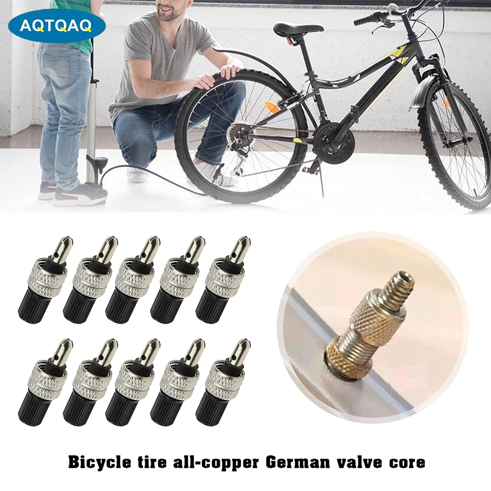 10 unids/set de núcleo de válvula de bicicleta tipo Alemania, Compatible con madera Dunlop, repuesto de neumático de bicicleta holandés, piezas de bicicleta de cobre y plata