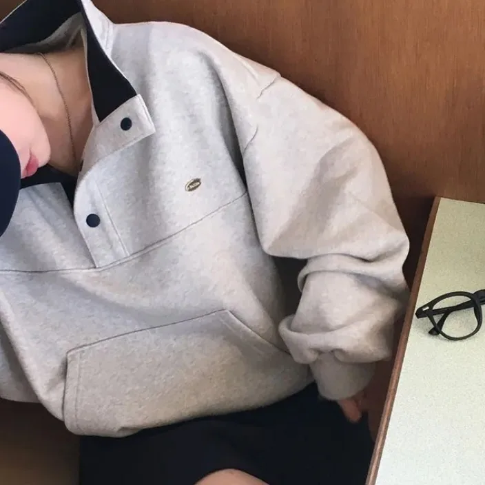 Cseta de Manga Longa Casual Fena com Gola  e Forro de Fce para Outono e Inverno