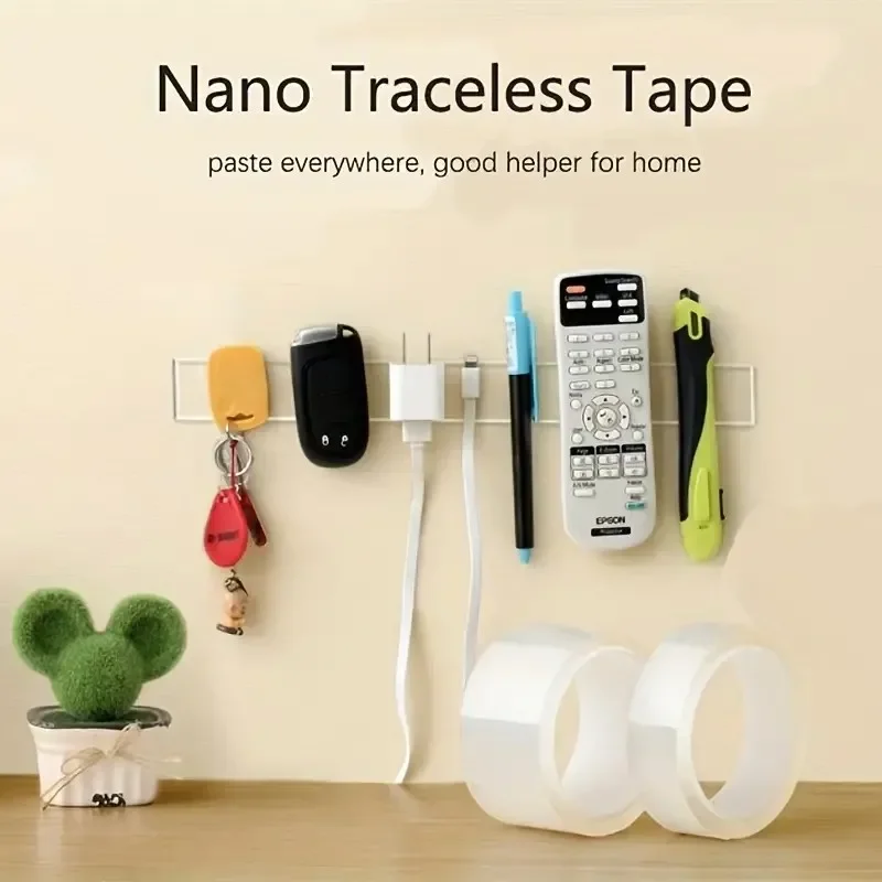 1 rolo de fita nano dupla face transparente, adesivos de parede à prova d'água, reutilizáveis, resistentes ao calor, melhoria da casa
