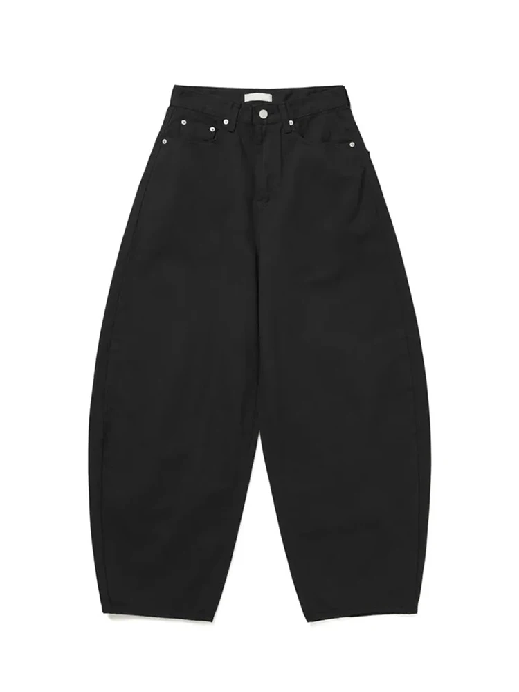 Calças Jeans Fenas Largas com Design de Nó Borboleta no Bolso Traseiro, Estilo Casual de Primavera, Cintura Alta, Cor Pura