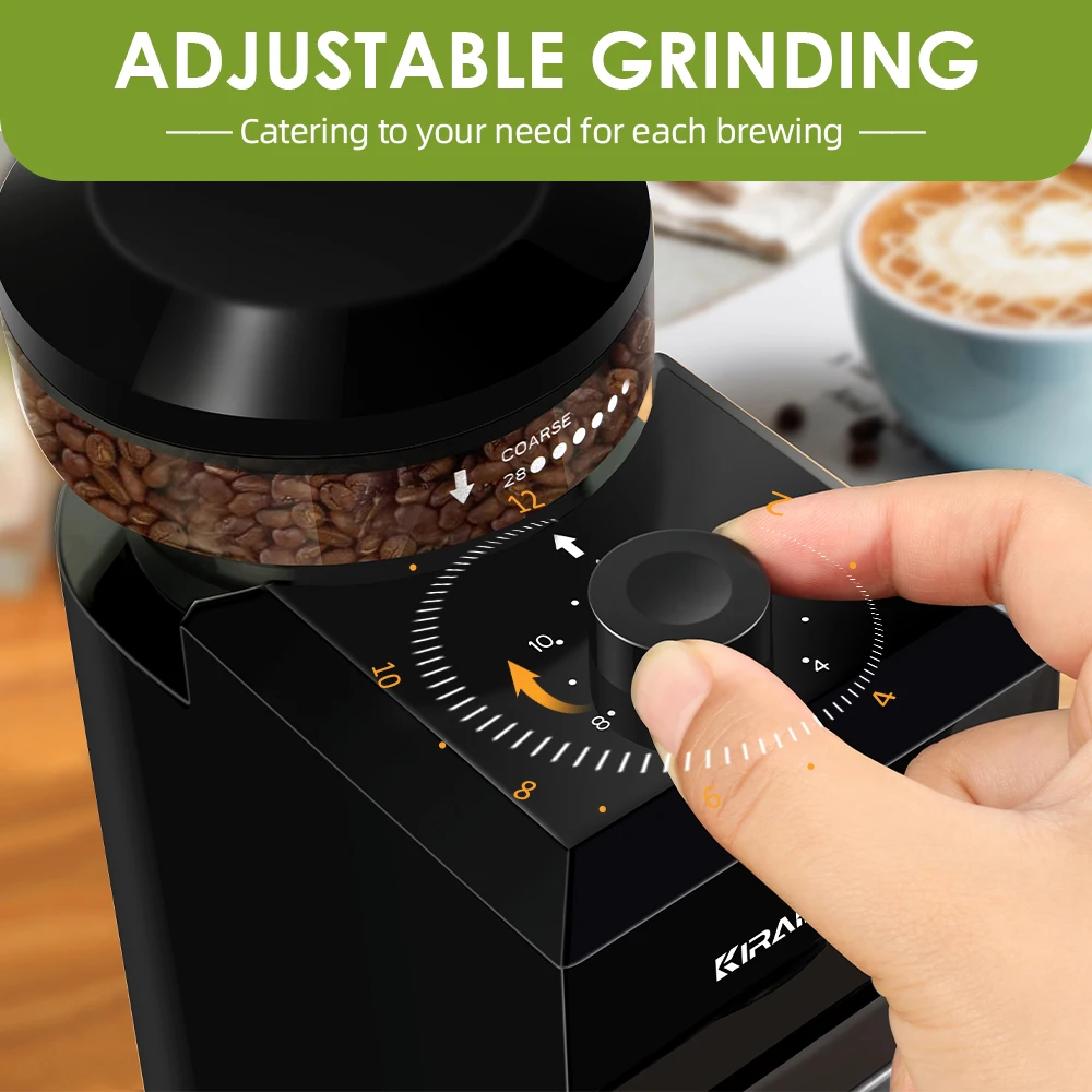 Moedor de café elétrico automático, moinho de rebarbas, moagem de grãos de café com 28 configurações de moagem para espresso, imprensa francesa, 2-12 copos