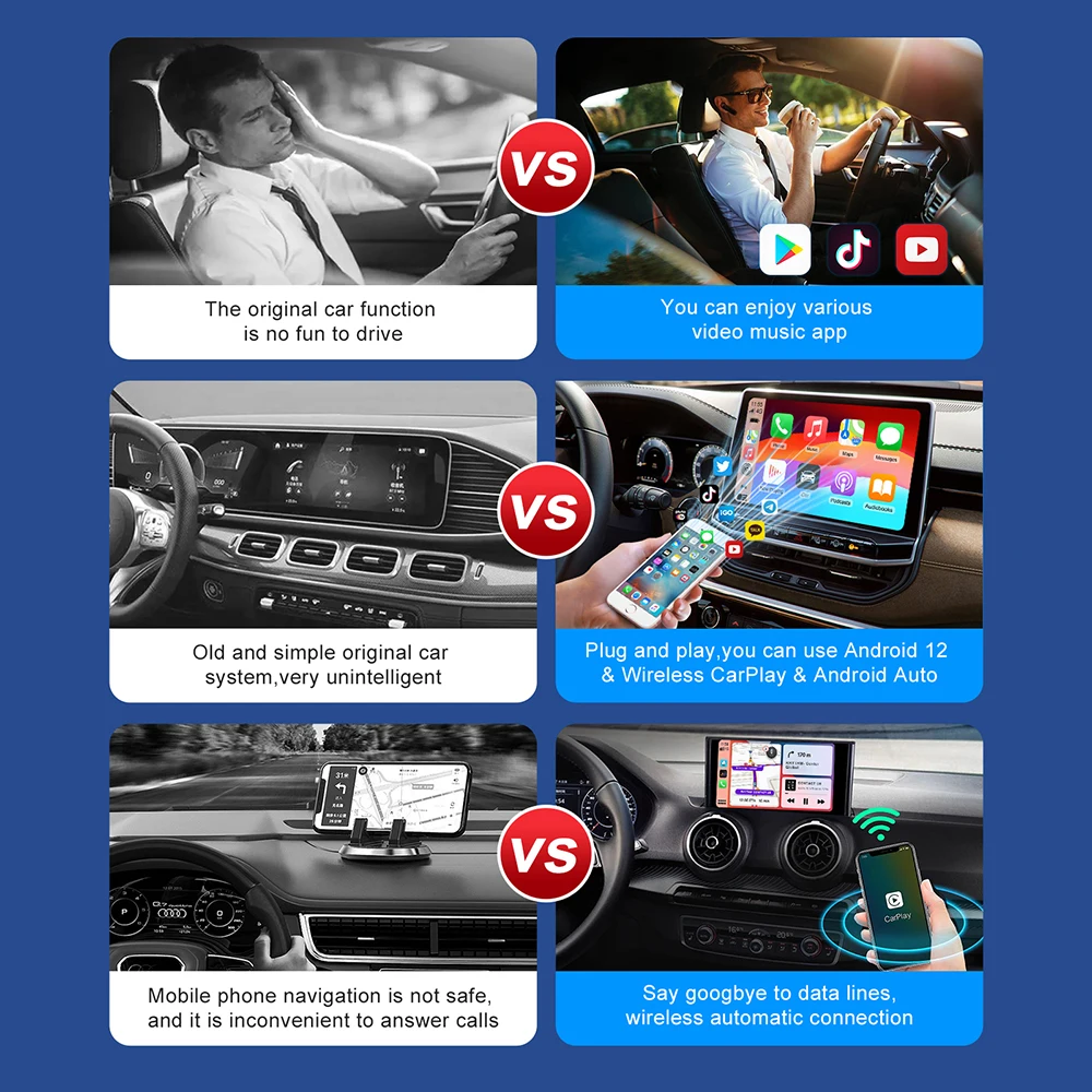 Android 13 Carplay AI Box Wireless Carplay Adapter Android Auto For Netflix Youtube VW Toyota Mazda Hyundai Haval GMC Ford Chev