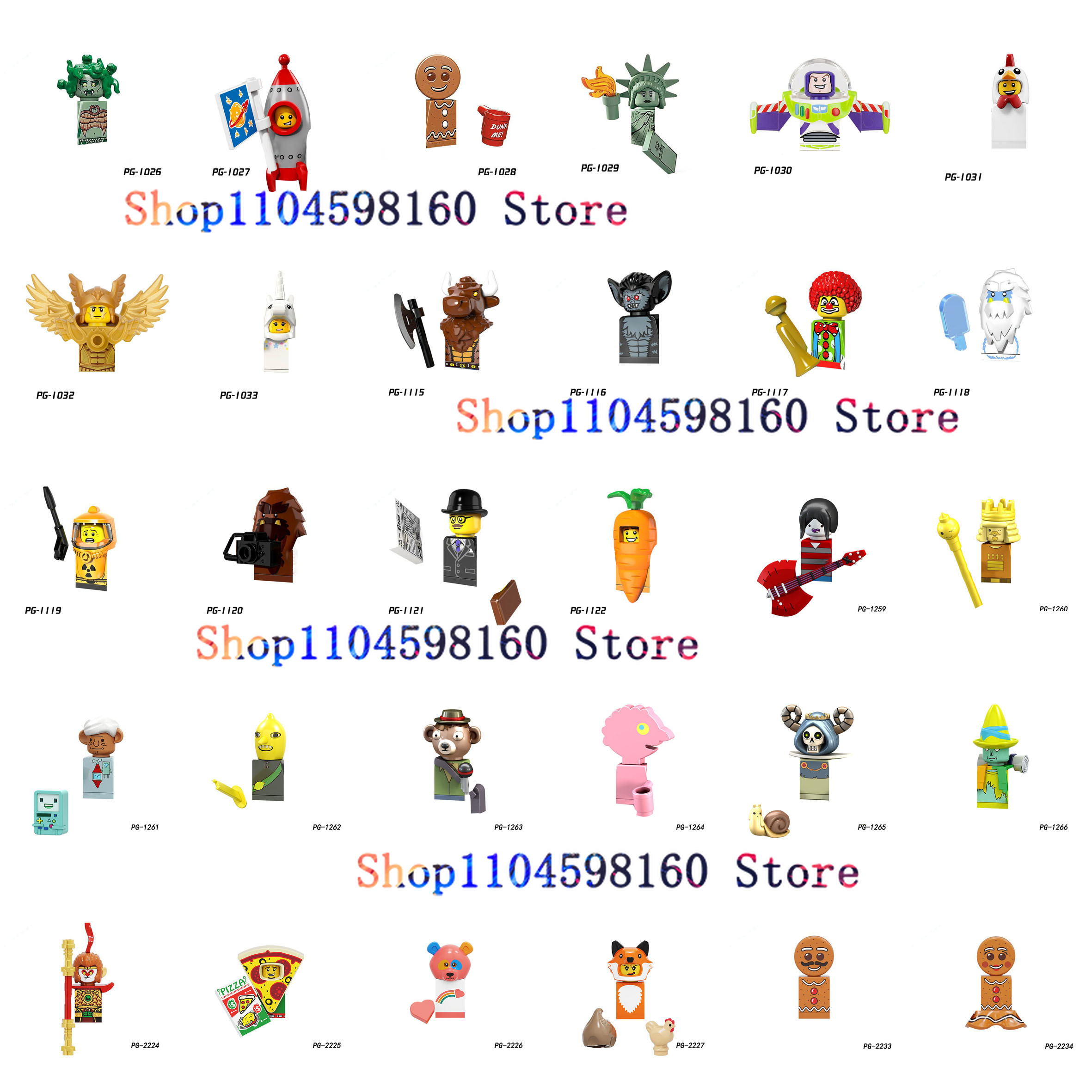 PG Blöcke PG8061 PG8087 PG8140 PG2224 PG2227 Anime Cartoon TV Spielzeug Fliegende Krieger Karotte Maskottchen Medusa Huhn Anzug Kerl Ziegel
