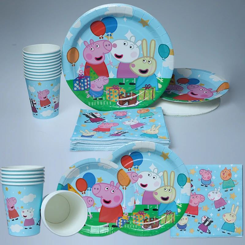 New Peppaed Pig Children's Birthday Articles Speaker Dinner Plate Paper Cup Flag Party Childrens Birthday Family Party Gift ﻿