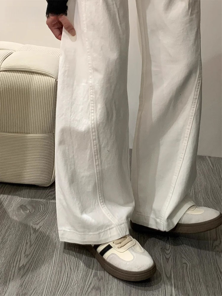 White Wide Leg Casual Jeans Women's plus Size American High Waist Slimming Straight Cut Trousers Autumn Faion Loose Fit
