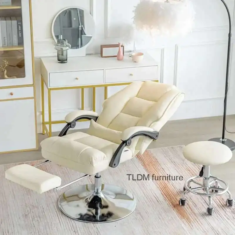 Cadeira reclinável de luxo para salão de beleza, barbearia, portátil, moderna, couro, protetor de pernas, silla de barbero, móveis comerciais
