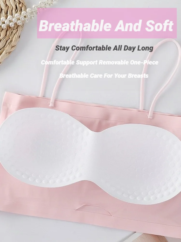Sem costura feminino colheita camisola bralette acolchoado sem fio regata alças de espaguete sem costas macio elástico sutiã colete sólido colheita
