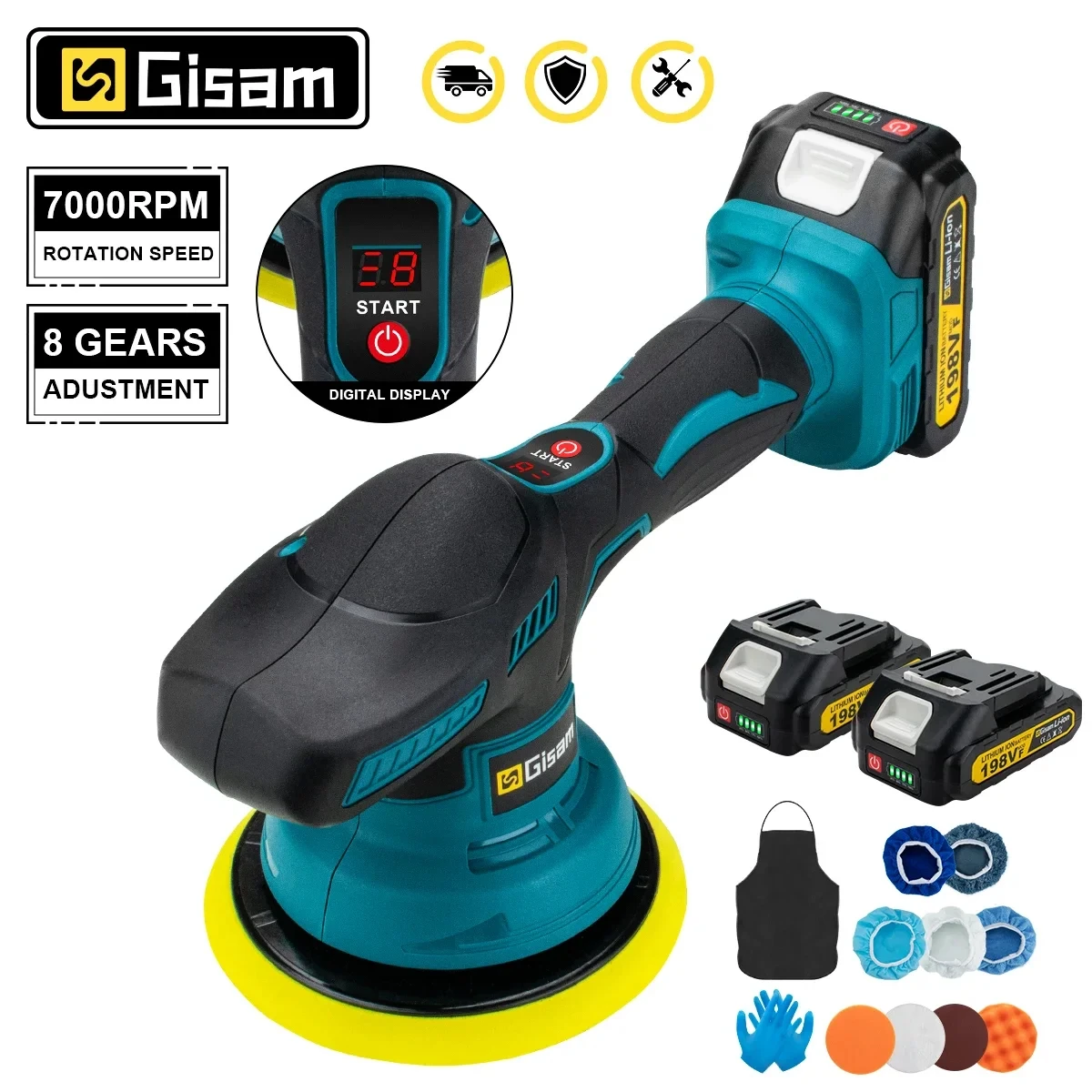Gisam Cordless 8 Gears Car Polisher Electric Polisher Automobile Car Polishing Sealing Glaze Machine For Makita 18v Battery Pins