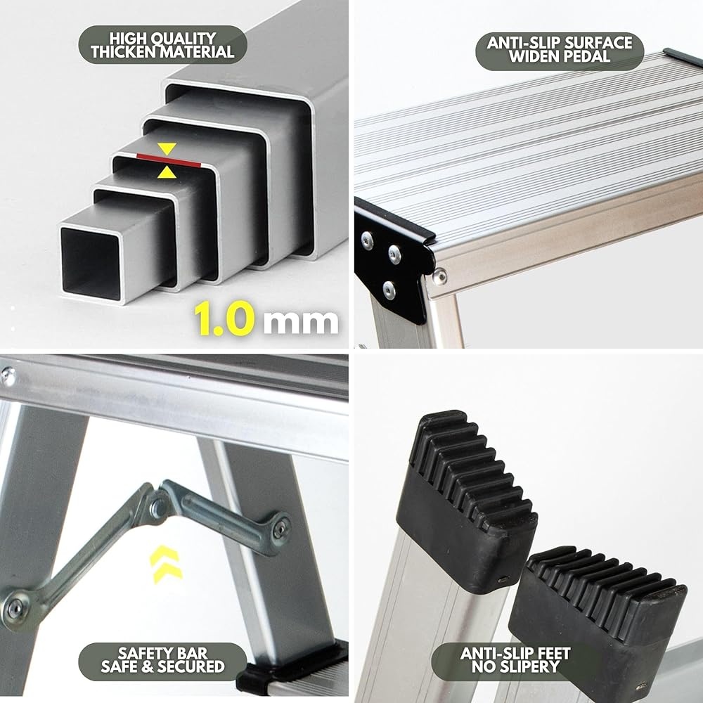 Lightweight Aluminum 2 Step Stool Folding Ladder Compact Portable Step Ladder Home Kitchen Utility Outdoor Use