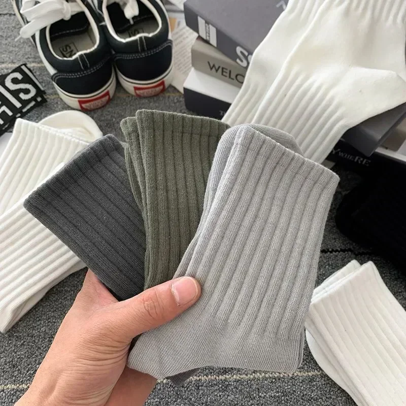 1/5 paia di calzini da uomo in cotone addensato calzini lunghi con fondo solido calzini sportivi bianchi neri uomo Casual Harajuku Casual basket Sox