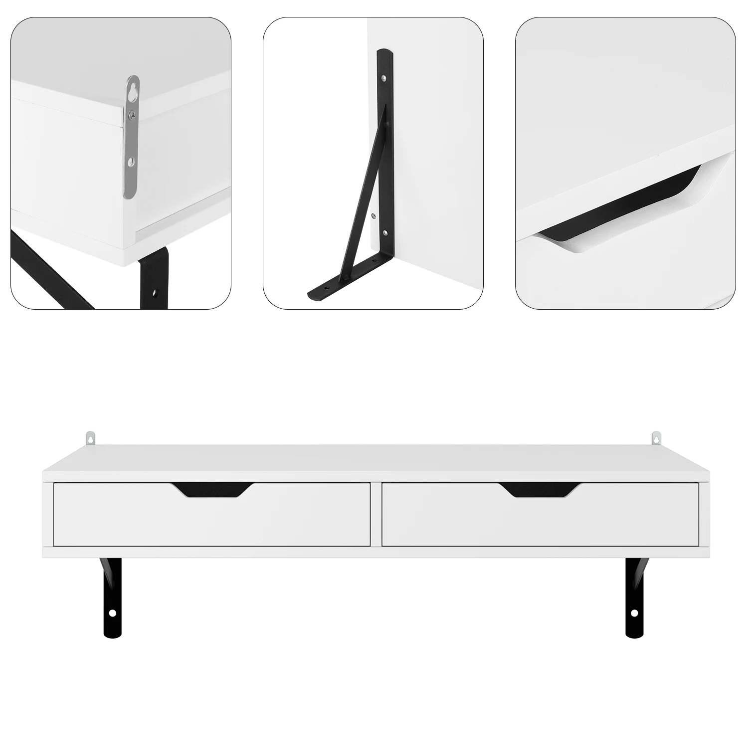 Mesa de parede Getone, mesa de parede com 2 gavetas e 2 suportes, mesa de computador Mesa suspensa de 80 cm, estação de trabalho de escritório de madeira