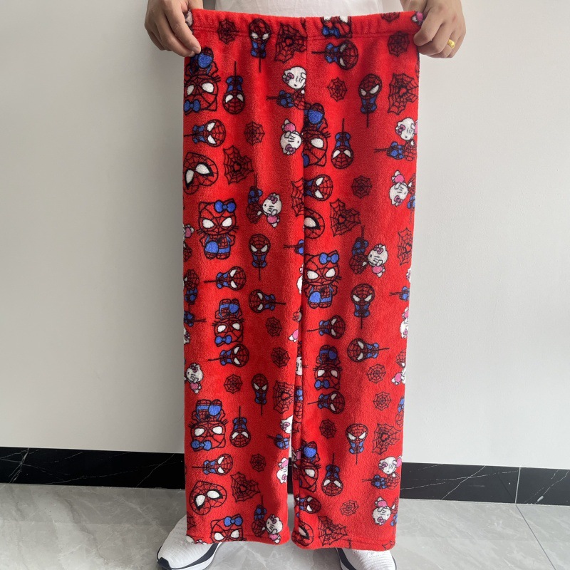 Conjunto de pijama suelto unisex de terciopelo de algodón Hello Kitty Spider-man con pantalones largos, ajuste cómodo, perfecto para dormir, ropa informal para el hogar