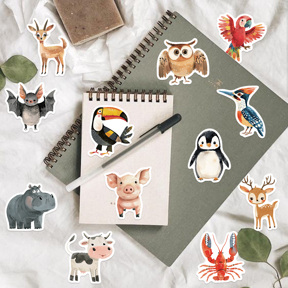 50pcs 귀여운 어린이 책 그림 동물 스티커 미적 데칼 수하물 스케이트 보드 귀여운 낙서 소녀 소년 스티커 장난감