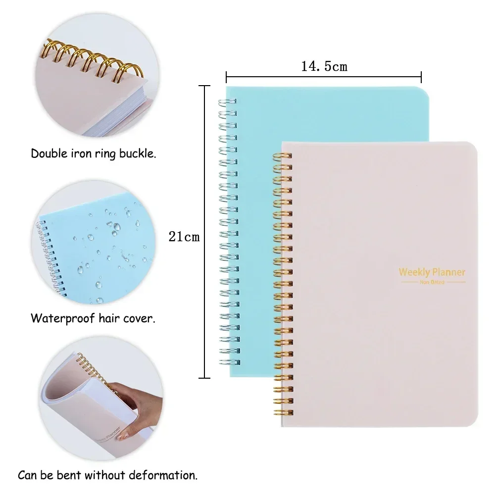 New Weekly Planner Undated Spiral Agenda A5 Notebook Planner Pouch 52 Weeks Planner Schedules Stationery Office School Supplies