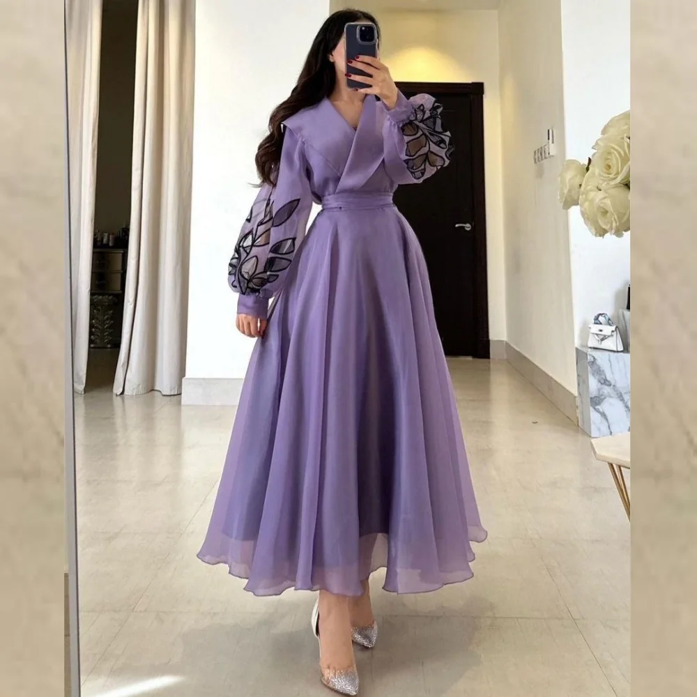 Personalizado jérsei applique ruched festa de casamento a linha com decote em v sob medida ocasião vestido midi vestidos arábia saudita noite