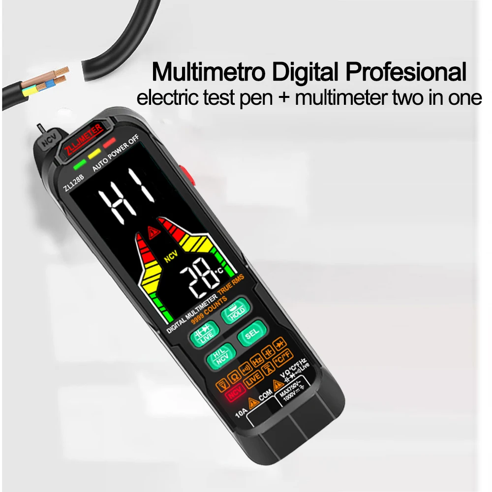 Multímetro inteligente con carga USB, Detector de voltaje de corriente CA CC Profesional Digital, pluma de capacitancia de temperatura, multímetro probador de rango automático