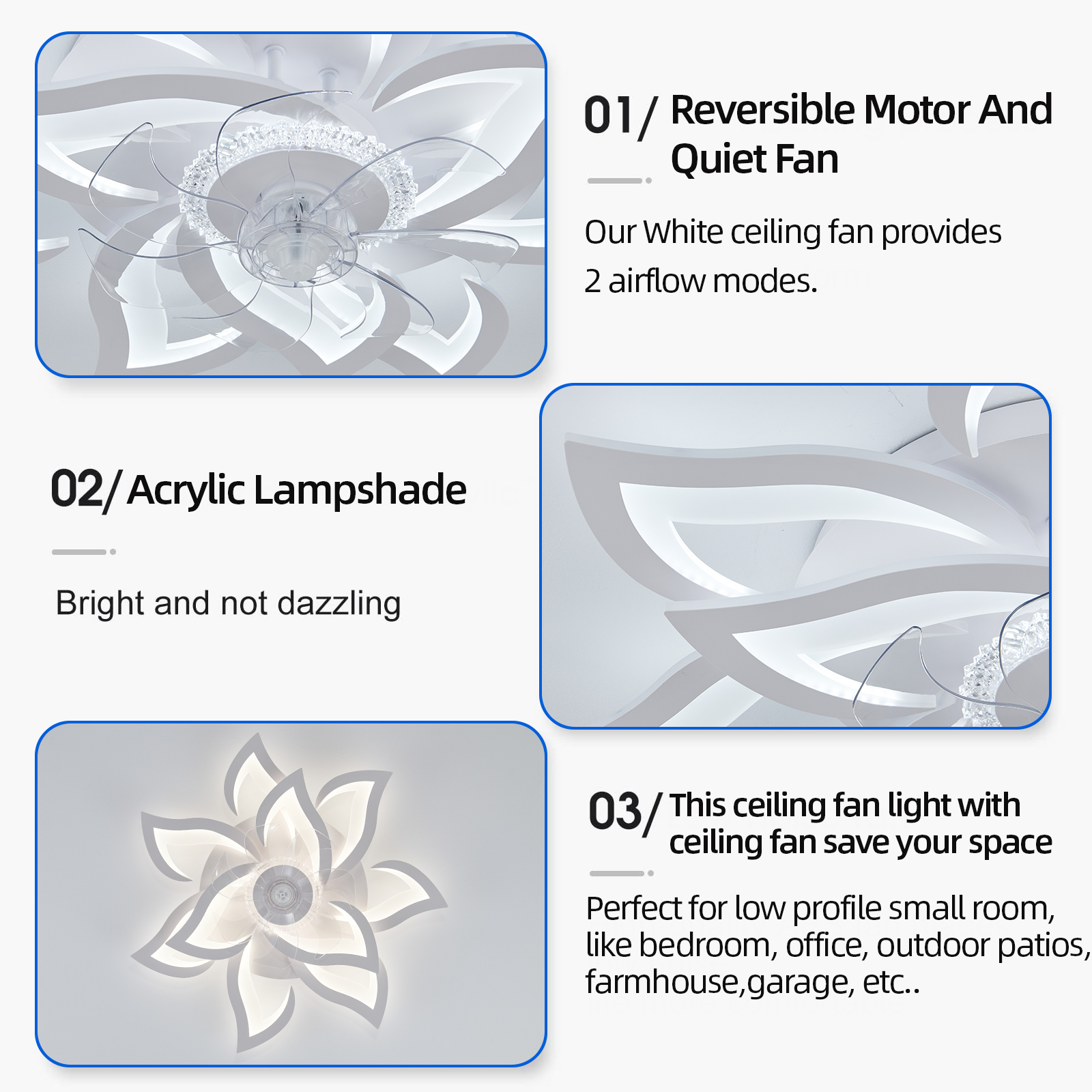 Iralaner Decken ventilator mit Lichtern moderne Blume Unterputz-Decken ventilator für Wohnzimmer, Schlafzimmer, Innen