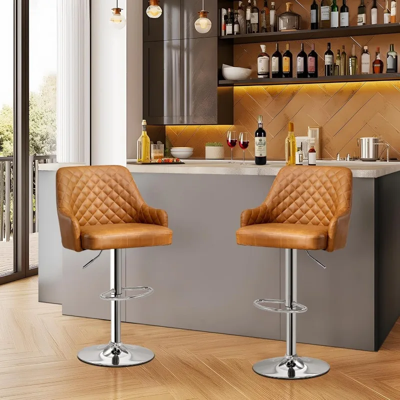 VECELO Bar Stools Set of 4, Adjustable Bar Stools with Back, Bar Height Stools for Kitchen Counter