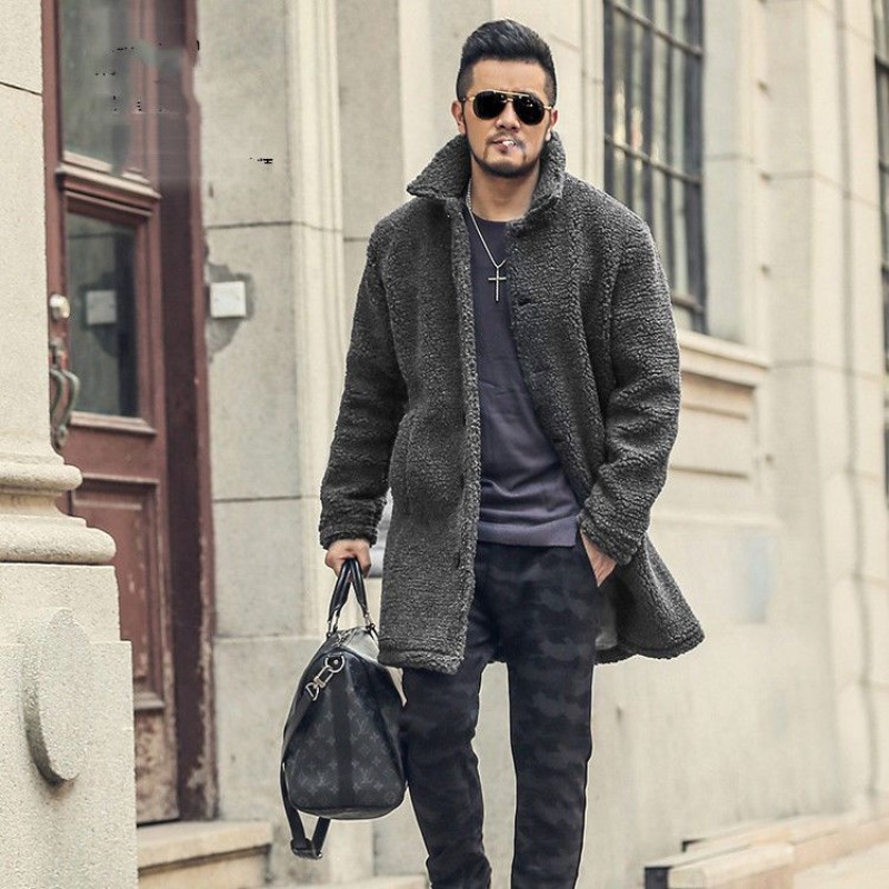 ฤดูหนาว 7XL PolarขนแกะCoat Windproof Stand CollarหนาPlushแจ็คเก็ตเกาหลีความยาวปานกลางเดี่ยวBreasted Warm Parkas