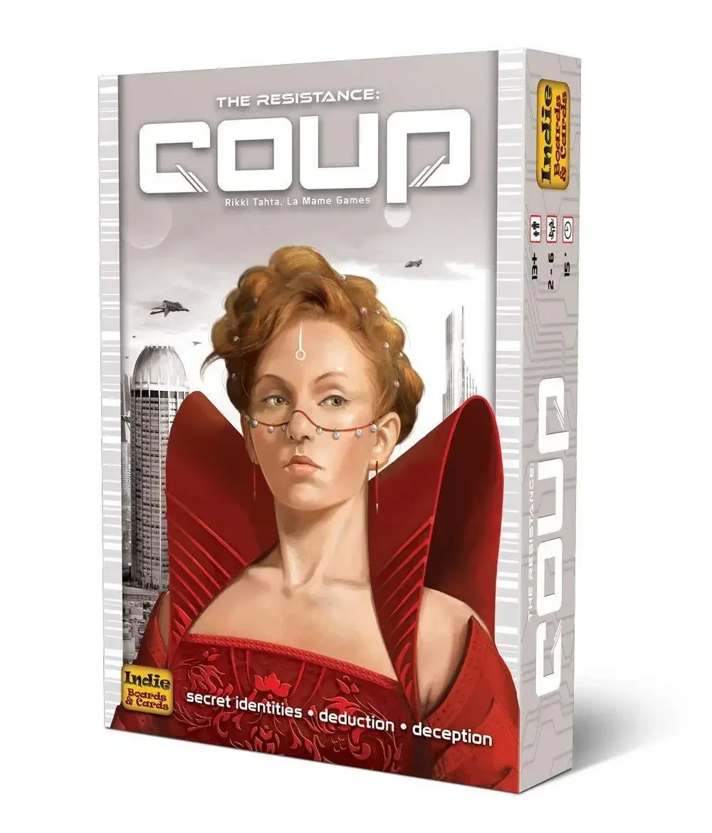 Nowe plansze i karty do gry w Coup |   Zamach na tron |   Gra karciana |   Wiek 14+ |   2-6 graczy |   15 minut czasu gry
