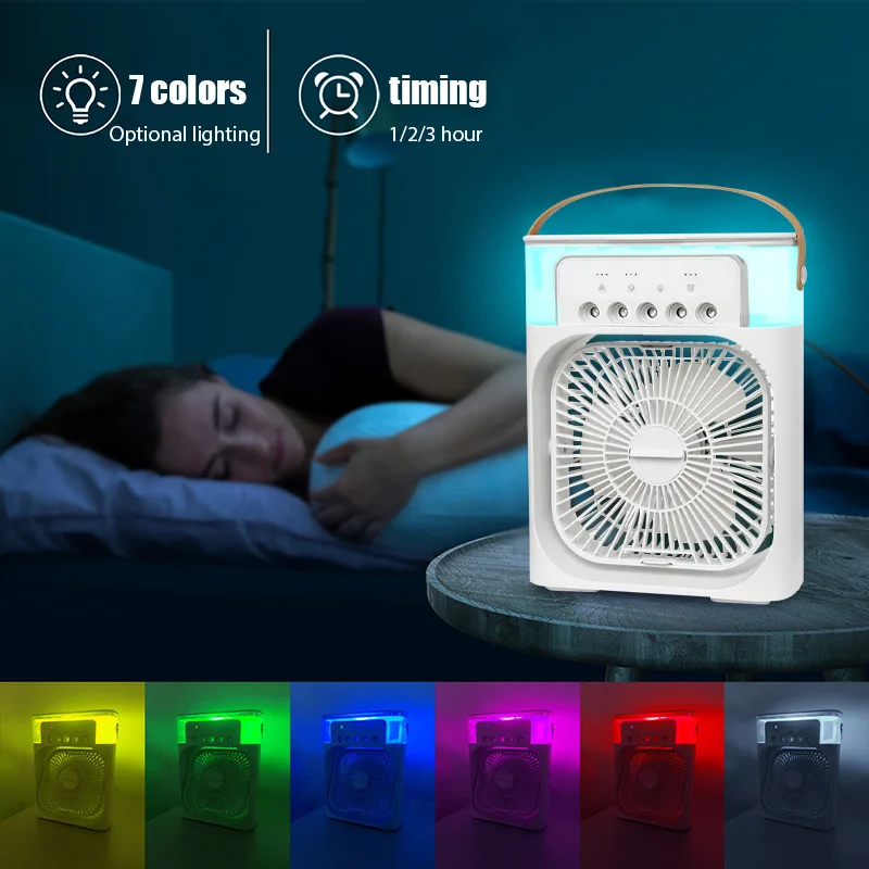 Ventilador portátil 3 en 1, aire acondicionado, Enfriador de aire pequeño para el hogar, luces LED nocturnas, humidificador, ajuste de aire, ventiladores para el hogar