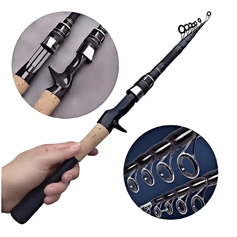 伸縮ルアーロッド 1.5 メートル 1.8 メートル 2.1 メートル 2.4 メートルカーボンスピニングロッド Baitcasting 釣り竿 8 グラム-25 グラム木製ハンドル鋳造釣具