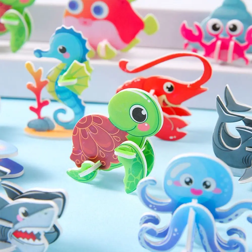 10pcs Funny 3D Sea Animals Paper Jigsaw Puzzles Cognitive Jigsaw Puzzle Children's Three-dimensional Puzzles Kids Learning Toy