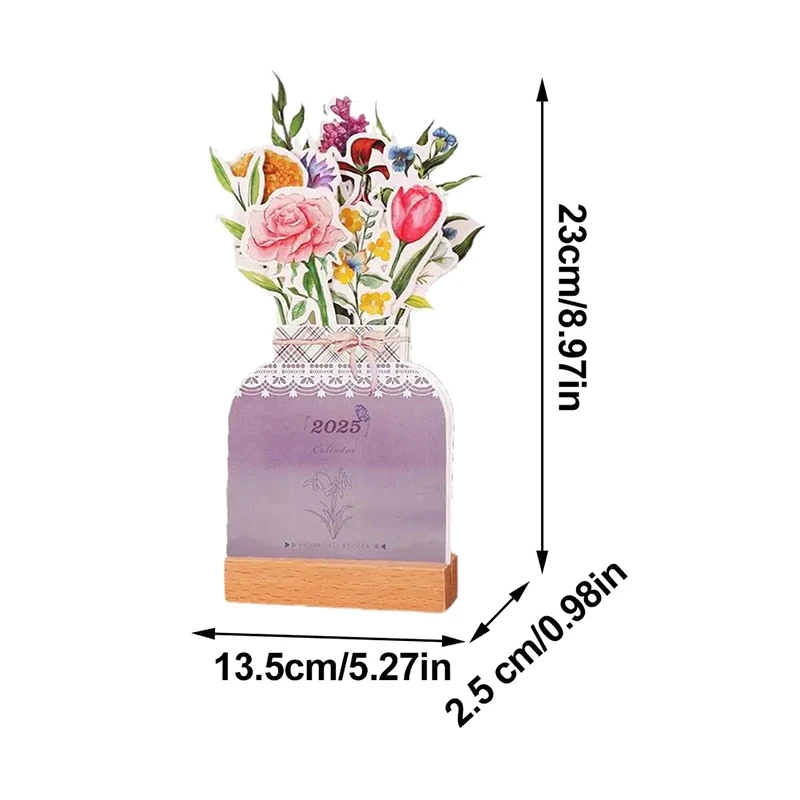 2025 Flower Desk Calendar Creative Wooden Card Calendar High Quality Desktop Calendar Illustrator Card Insertion Calendar