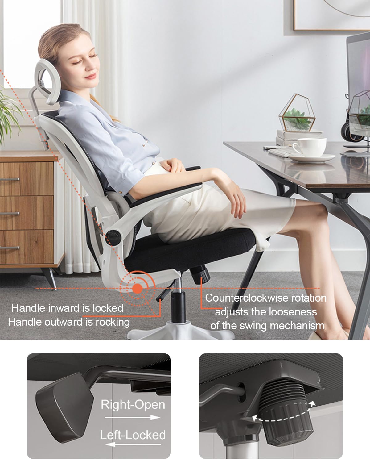 Home Office Chair Work Swivel Chairs with Wheels, Breathable Mesh Back Gaming Chair Adjustable Headrest