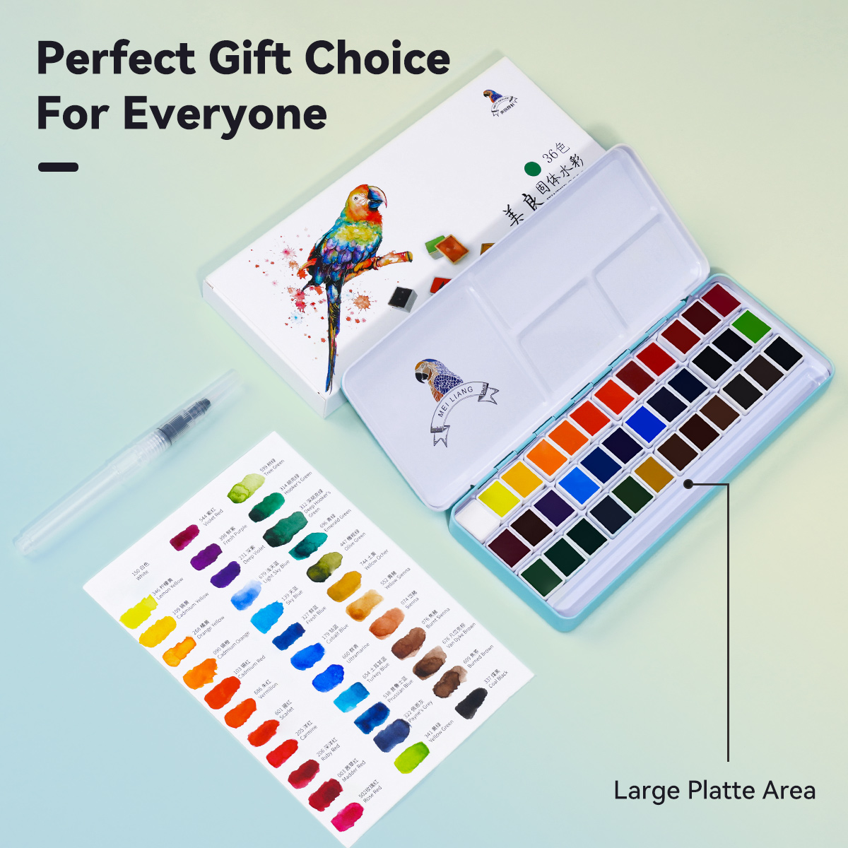 MeiLiang Watercolor Paint Set, 36/48 Vivid Colors in Pocket Box with Metal Ring and Brush, Perfect for Students, Beginners