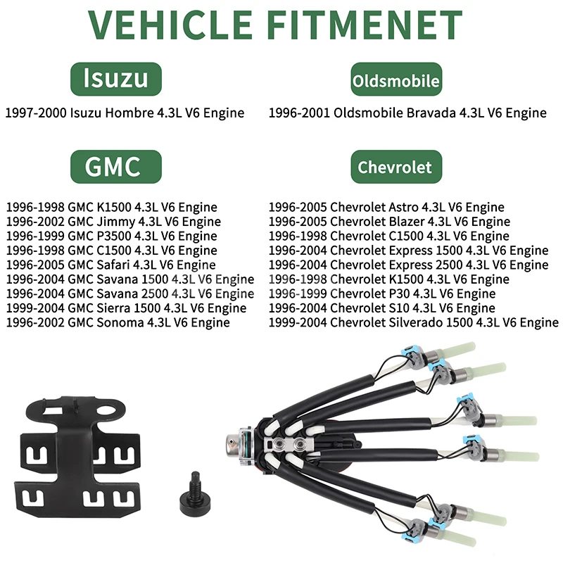 12568332   Injetor de combustível Spider FJ503 6 cilindros com suporte de retenção SCPI para MPFIFJ10565 para 96-05 Chevrolet Chevy GMC GM 4.3L