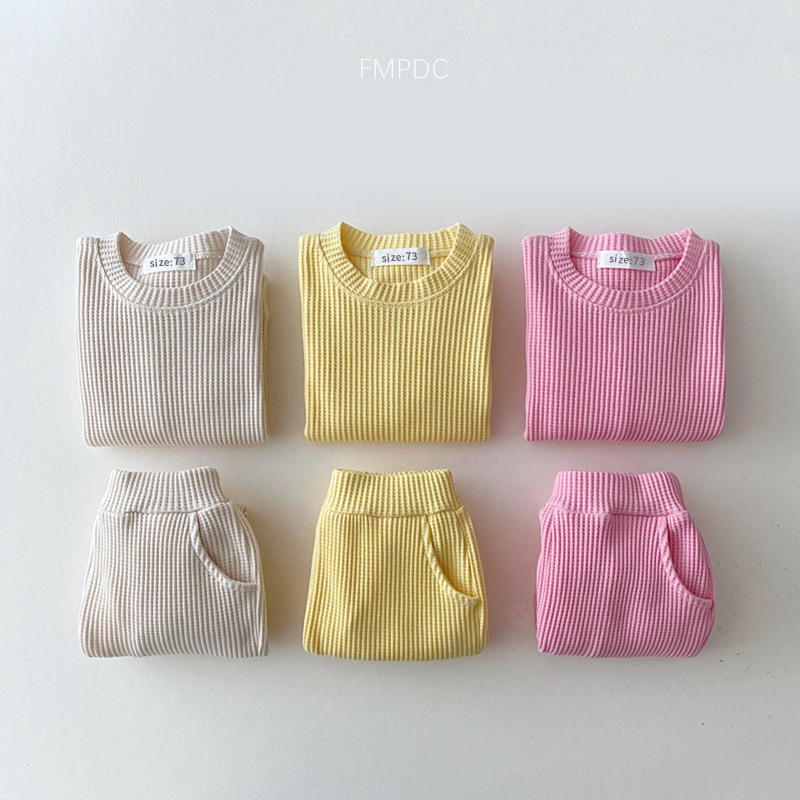 2023 Corea Del Bambino Del Bambino Set di Abbigliamento Per Neonati maschi Vestiti Set Mock in Due Pezzi Waffle Felpa di Cotone + Pantaloni 2 Pezzi Vestito