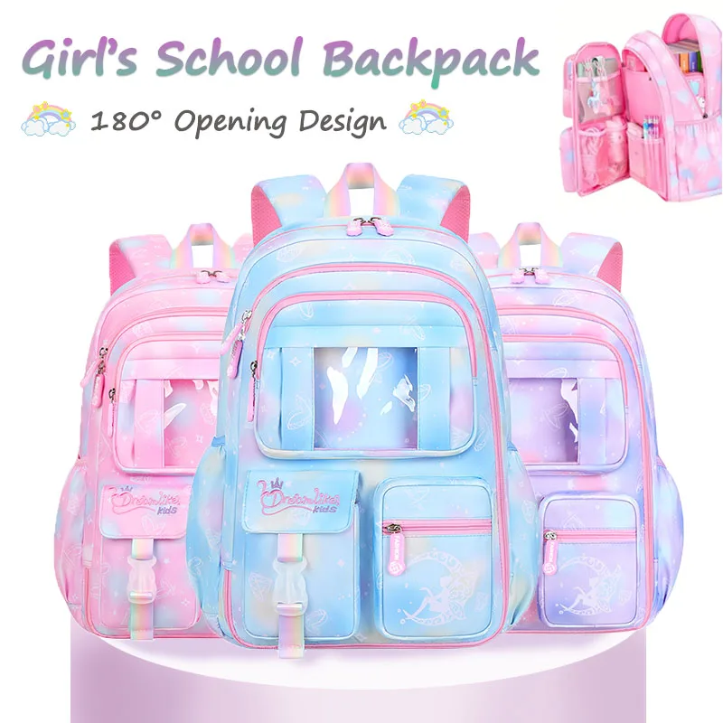Mochilas escolares Cute Candy Color para meninas, Bolsa de ombro para criança, grande capacidade, mochila lateral aberta
